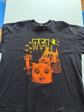 AFI - FALL CHILDREN Black Cat Graphic Tee with Orange & Yellow Print - Unbranded
